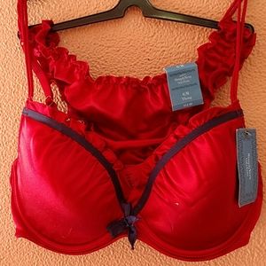 COMING RARE Vera Wang RUFFLE SATIN 6/Mthong & 36cUNDERWIRE Bra BerryBlossom NWT